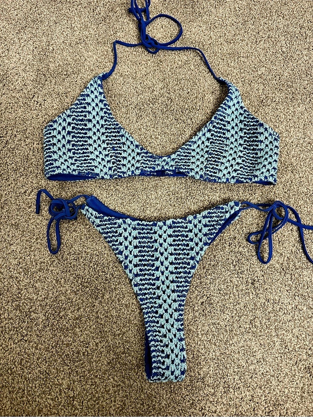 TRIANGL Mala - Jave Blue Crochet Balconette Bikini Set Size Large